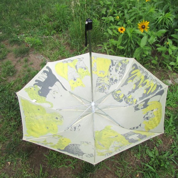 Vintage Umbrella Raining Cats and Dogs Cute Print with Tote 1970s Corgi Collie - Picture 8 of 9